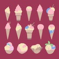 Collection of 14 vector ice cream illustrations isolated with various colors