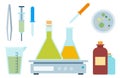 Collection vector icons laboratory equipment in flat style. Royalty Free Stock Photo