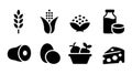 Collection of vector icons. Icons representing various food items including grains produce dairy eggs and meat sources Healthy Royalty Free Stock Photo
