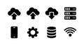 Collection of vector icons. Set of isolated computing and networking icons representing data transfer database and server Royalty Free Stock Photo
