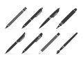 Collection of icons for writing and artistic tools: pen, pencil, marker, paintbrush Royalty Free Stock Photo