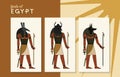 A collection of vector illustrations by the ancient Egyptian gods Thoth, Khepri and Anubis from the ankh.