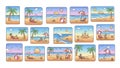 Beach Vacation Scenes Set Summer Holiday Vector Illustrations Royalty Free Stock Photo