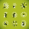 Collection of vector illustrations of happy abstract human with raised hands up. Phytotherapy metaphor