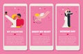 Collection of vector illustrations for Valentines day. Couple lovers flat design. Couple do selfie on smartphone. Baby