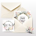 Collection of vector invitation templates and envelope, mockup d