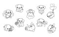 Collection of Vector Kawaii Pug Dog Coloring Page in Love. Set of Isolated Cartoon Baby Dog Outline Royalty Free Stock Photo