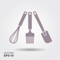 A collection of vector kitchen utensil silhouettes. Cooking spatula, whisk and a cooking brush Royalty Free Stock Photo