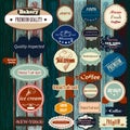 Collection of vector labels in retro style on grunge wooden background Royalty Free Stock Photo