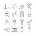 Collection of vector line barber tools icons