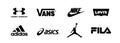 Collection vector logo sportwear brands: adidas, Under Armour, Jordan, Asics, NIKE, Vans, levis, fila. Zaporizhzhia, Ukraine - May Royalty Free Stock Photo