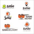 Collection of vector logos of sushi. Logo design for restaurants of Japanese food Royalty Free Stock Photo