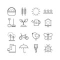 Collection of vector outline springtime icons