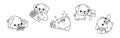 Collection of Vector Pug Dog Outline Art. Set of Isolated Puppy Coloring Page Illustration. Royalty Free Stock Photo