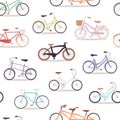 Collection of vector realistic bicycles vintage style old bike seamless pattern background transport illustration Royalty Free Stock Photo