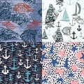 Collection of vector sea patterns on ocean theme for deisgn Royalty Free Stock Photo