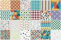 Collection of vector seamless color patterns - geometric design. Bright abstract fashion backgrounds, retro style 80 - Royalty Free Stock Photo