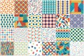 Collection of vector seamless color patterns - geometric design. Bright abstract fashion backgrounds, retro style 80 - Royalty Free Stock Photo