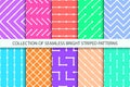 Collection of vector seamless colorful striped creative patterns. Bright repeatable geometric backgrounds. Modern Royalty Free Stock Photo
