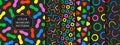 Collection of vector seamless funky patterns with colorful mosaic shapes. Trendy fashion children backgrounds. Abstract