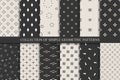 Collection of vector seamless geometric patterns - mosaic monochrome textures. Modern stylish prints. Minimalistic