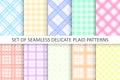 Collection of vector seamless textile geometric patterns - delicate striped textures. Grid colorful cloth backgrounds Royalty Free Stock Photo