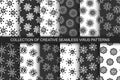 Collection of vector seamless virus patterns - cartoon design. Trendy bacteria repeatable backgrounds. Black and white