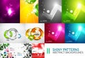 Collection of vector shiny light templates, glowing colors abstract backgrounds designs Royalty Free Stock Photo