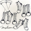 Collection of vector shoes. Fashion illustration with sneakers.