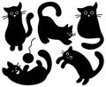 Collection of vector stickers of cute black silhouettes of cats