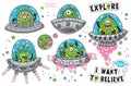 Collection of vector stickers with fantastic creatures in the galaxy