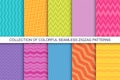 Collection of vector striped seamless patterns. Textile zigzag texture. Bright colorful backgrounds Royalty Free Stock Photo