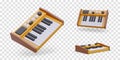 Collection of vector synthesizers. Modern electronic keyboard musical instrument