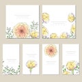 Collection of vector template label, visit cards, square greeting cards and banners with home plants, wild flowers and herbs.Busin Royalty Free Stock Photo