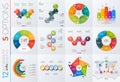 Collection of 12 vector templates for infographics with 5 options Royalty Free Stock Photo