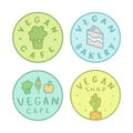 Collection of vegan bakery, cafe, shop badges.