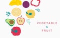 Collection of vegetable,fruit background set with banana, avocado,apple, orange,peper.Editable vector illustration for website, Royalty Free Stock Photo