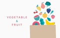 Collection of vegetable,fruit background set with banana, avocado,apple, orange,peper.Editable vector illustration for website, Royalty Free Stock Photo