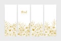 Collection of vertical botanical backdrops with romantic wild flowers and summer meadow flowering herbs drawn with