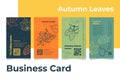 Collection vertical business card engraved autumn leaves design vector detailed fall ornament