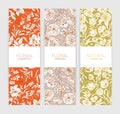 Collection of vertical floral backdrops or banners with romantic summer garden blooming flowers for herbal or natural