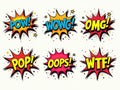 Colorful Comic Speech Bubbles with Various Exclamations, created with the participation of artificial intelligence Royalty Free Stock Photo