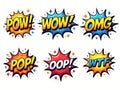 Colorful Comic Speech Bubbles with Various Exclamations, created with the participation of artificial intelligence Royalty Free Stock Photo