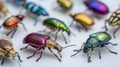 Collection of vibrant, iridescent beetles showcasing diverse colors and patterns Royalty Free Stock Photo
