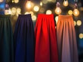 A collection of vibrant skirts suspended from a string Royalty Free Stock Photo