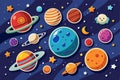 A collection of vibrant stickers representing the solar system\'s planets and celestial Royalty Free Stock Photo