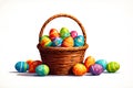 Colorful Easter eggs in a woven basket, a festive spring holiday tradition Royalty Free Stock Photo