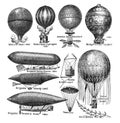 Collection of vintage air balloons and airships/ Vintage and Antique illustration from Petit Larousse 1914