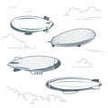 Collection of vintage airships - hot air balloons, blimps Royalty Free Stock Photo