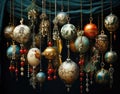 Collection vintage baubles and ornaments for Christmas tree
